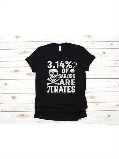 Men's Graphic T-Shirt Pi Percentage Joke With Skull Crossbones Nautical Pirates Theme