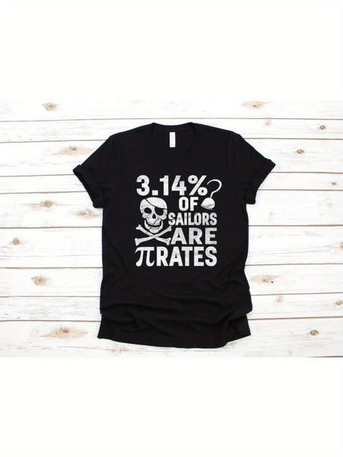 Men's Graphic T-Shirt Pi Percentage Joke With Skull Crossbones Nautical Pirates Theme