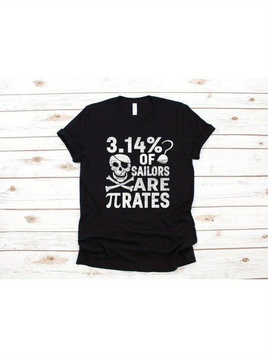 Men's Graphic T-Shirt Pi Percentage Joke With Skull Crossbones Nautical Pirates Theme