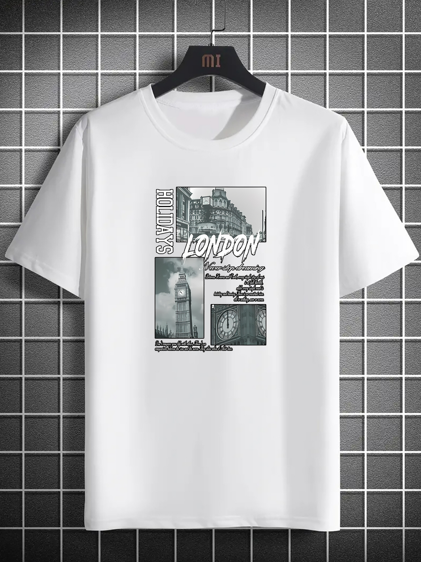 Men's Graphic T-Shirt London Dream Collage With City Buildings Under Vintage Clouds Clock Tower
