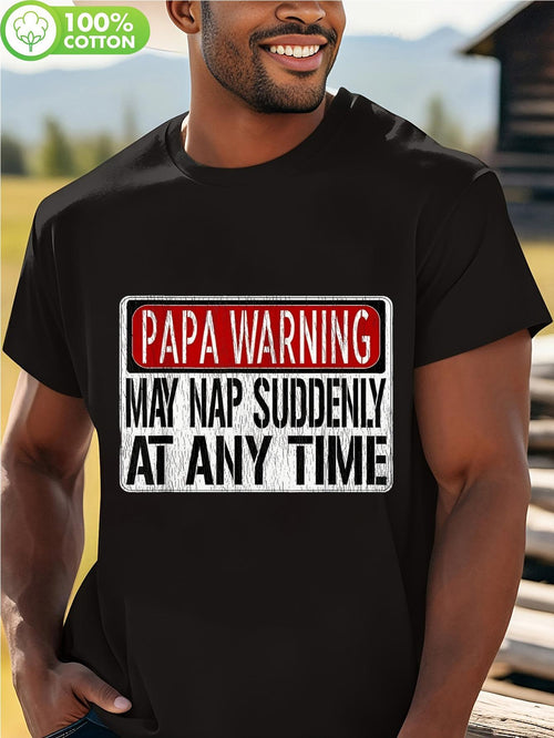 Men's Graphic T-Shirt Papa Warning Funny Sign With Bold Block Letters Nap Message Shirt