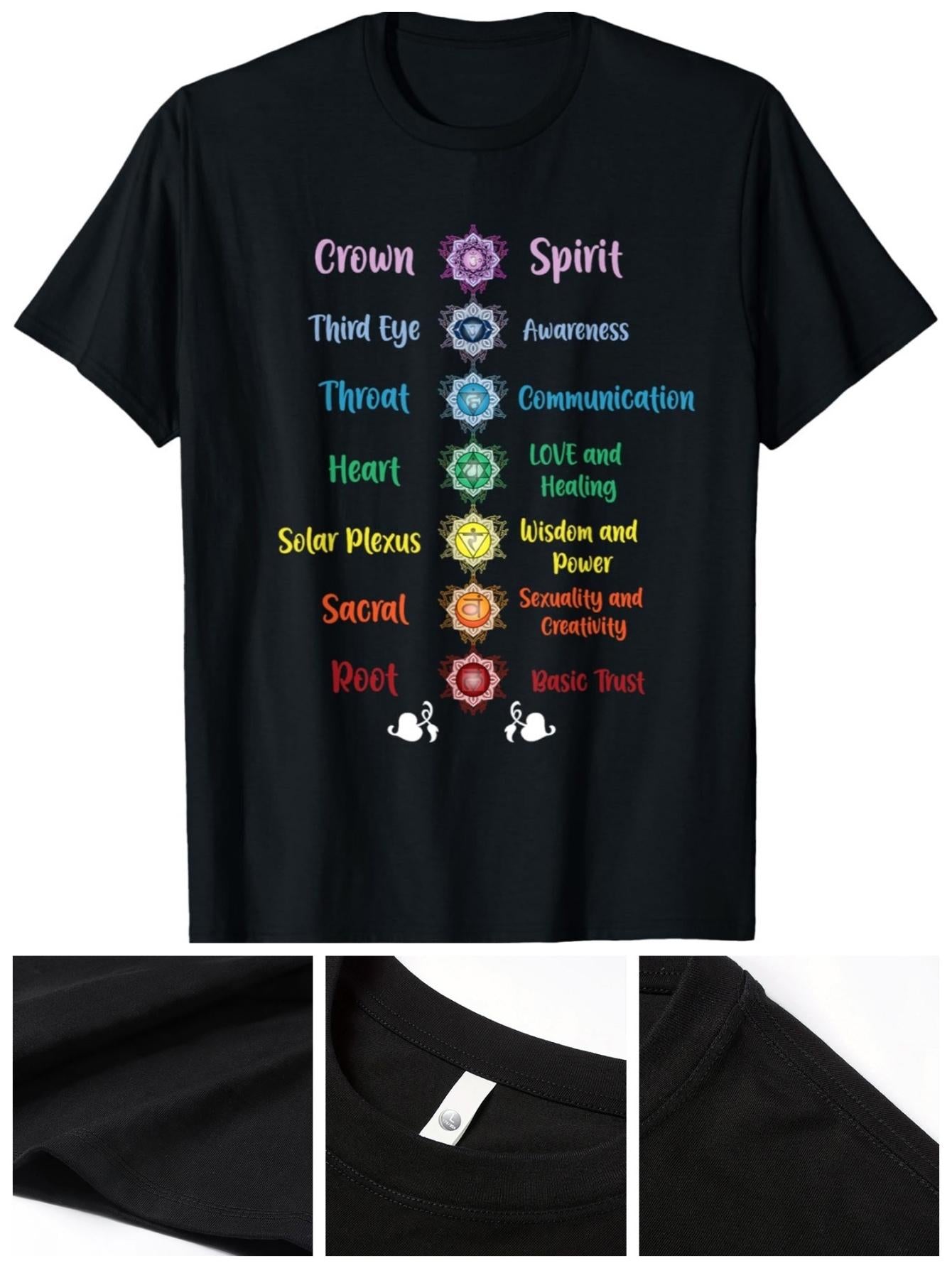Men's Graphic T-Shirt Colorful Chakra Energy Points With Symbolic Motifs Around Spiritual Healing Text