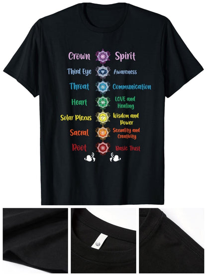 Men's Graphic T-Shirt Colorful Chakra Energy Points With Symbolic Motifs Around Spiritual Healing Text
