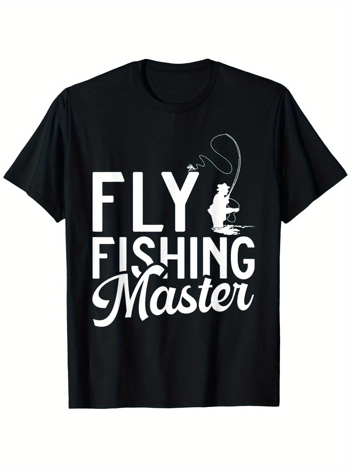 Men's Graphic T-Shirt Fly Fishing Master With Silhouette Figure And Curving Fishing Line Angler On Water