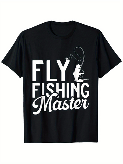 Men's Graphic T-Shirt Fly Fishing Master With Silhouette Figure And Curving Fishing Line Angler On Water