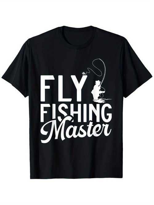 Men's Graphic T-Shirt Fly Fishing Master With Silhouette Figure And Curving Fishing Line Angler On Water
