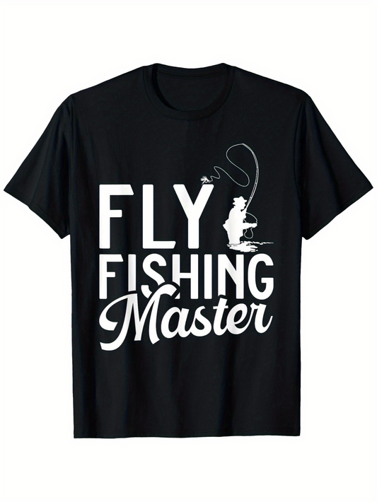 Men's Graphic T-Shirt Fly Fishing Master With Silhouette Figure And Curving Fishing Line Angler On Water