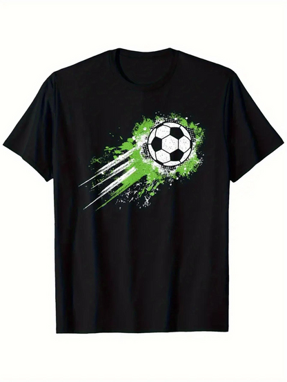 Men's Graphic T-Shirt Dynamic Splatter Effect With Motion And Vibrant Green Soccer Ball