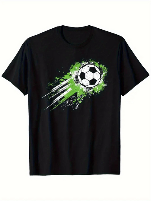 Men's Graphic T-Shirt Dynamic Splatter Effect With Motion And Vibrant Green Soccer Ball