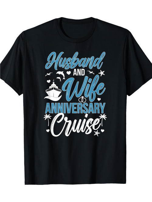 Men's Graphic T-Shirt Husband And Wife Anniversary Cruise With Palm Trees And Ocean Waves Cruise Ship