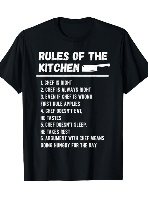 Men's Graphic T-Shirt Rules Of The Kitchen Chef Wisdom Knife Illustration T Shirt
