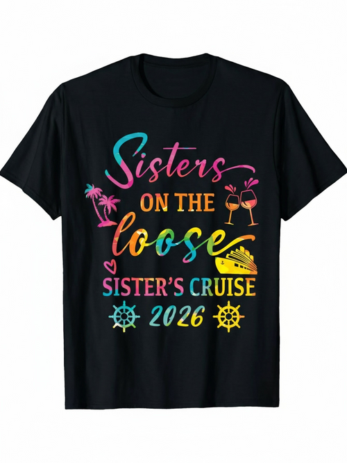 Men's Graphic T-Shirt Sisters On The Loose Among Palm Trees Sunglasses Drinks With Cruise Ship