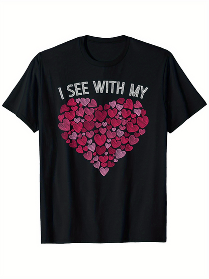 Men's Graphic T-Shirt I See With My Pink And Red Love Hearts Cluster Heart