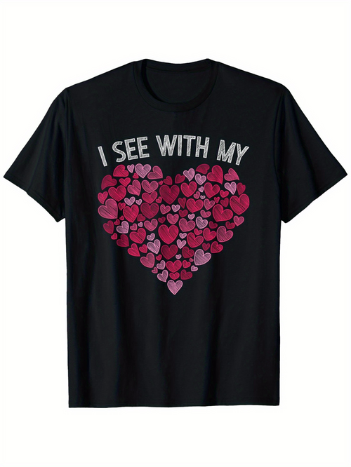 Men's Graphic T-Shirt I See With My Pink And Red Love Hearts Cluster Heart