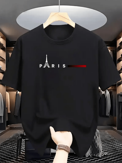 Men's Graphic T-Shirt Paris Eiffel Tower Skyline With Minimal Letters Wordmark