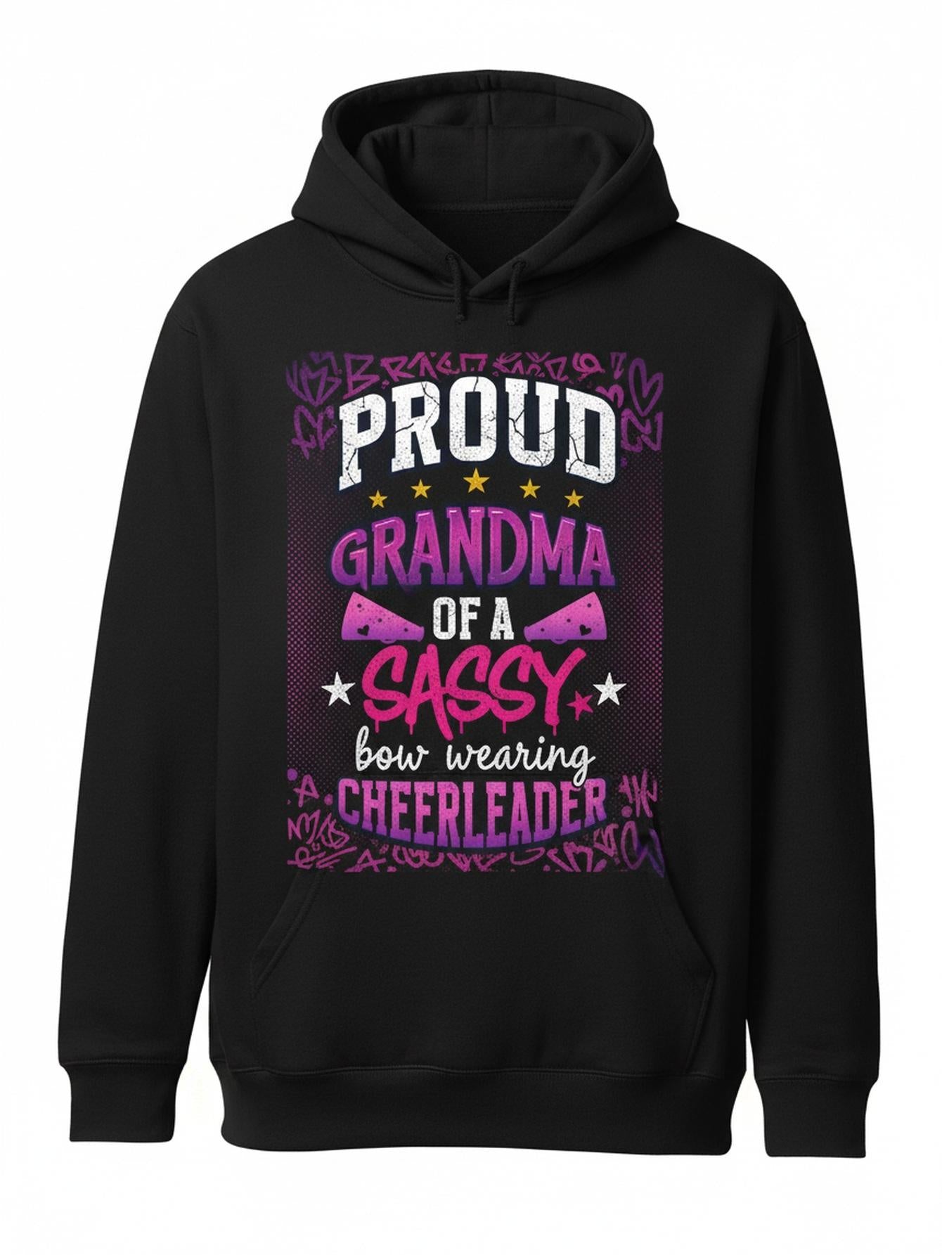 Women's Graphic Hoodie Proud Grandma Of A Sassy Bow Wearing Cheerleader Lettering With Pink Stars