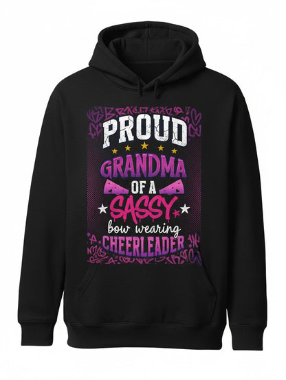 Women's Graphic Hoodie Proud Grandma Of A Sassy Bow Wearing Cheerleader Lettering With Pink Stars