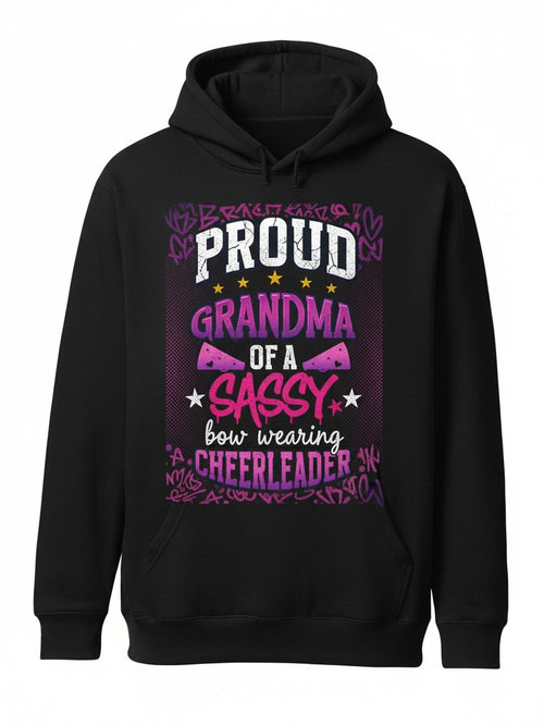 Women's Graphic Hoodie Proud Grandma Of A Sassy Bow Wearing Cheerleader Lettering With Pink Stars