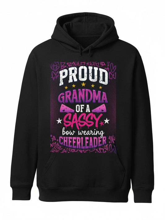 Women's Graphic Hoodie Proud Grandma Of A Sassy Bow Wearing Cheerleader Lettering With Pink Stars