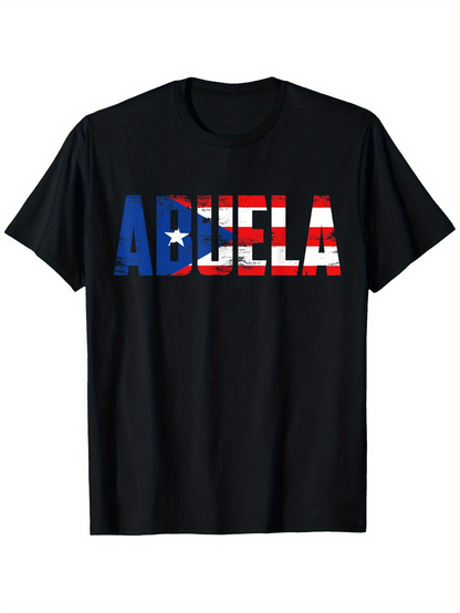 Men's Graphic T-Shirt Blue Red And White Flag Letter Block Abuela