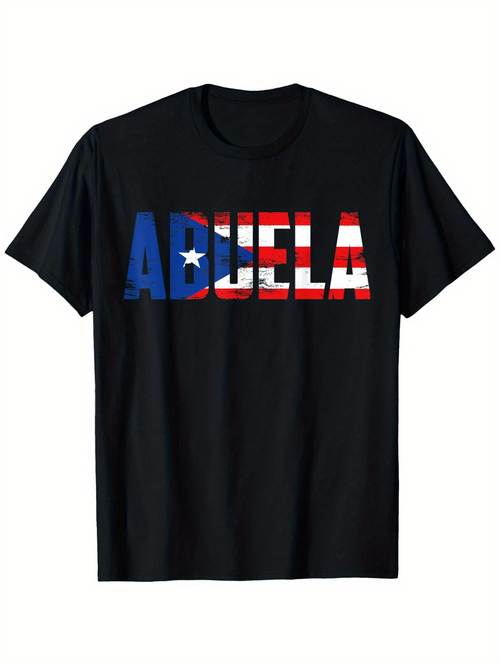 Men's Graphic T-Shirt Blue Red And White Flag Letter Block Abuela