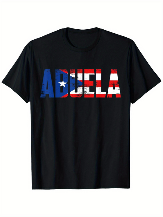 Men's Graphic T-Shirt Blue Red And White Flag Letter Block Abuela