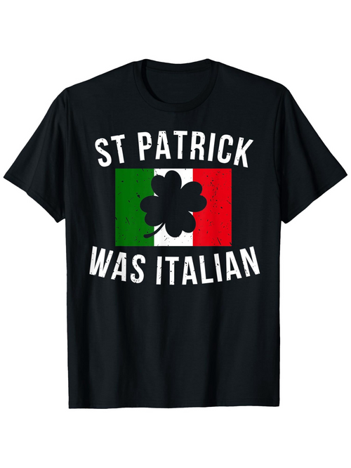 Men's Graphic T-Shirt St Patrick Was Italian Green Red White Flag With Leaf Illustration