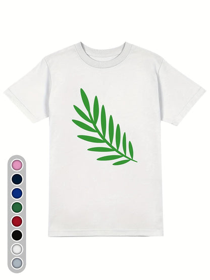 Men's Graphic T-Shirt Fresh Green Leaf Branch Resting On White Cotton T Shirt
