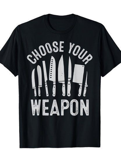 Men's Graphic T-Shirt Choose Your Weapon Various Chef Knives Displayed In A Row