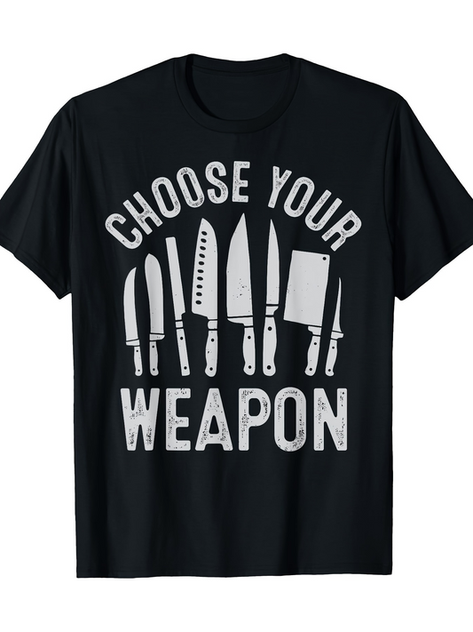 Men's Graphic T-Shirt Choose Your Weapon Various Chef Knives Displayed In A Row