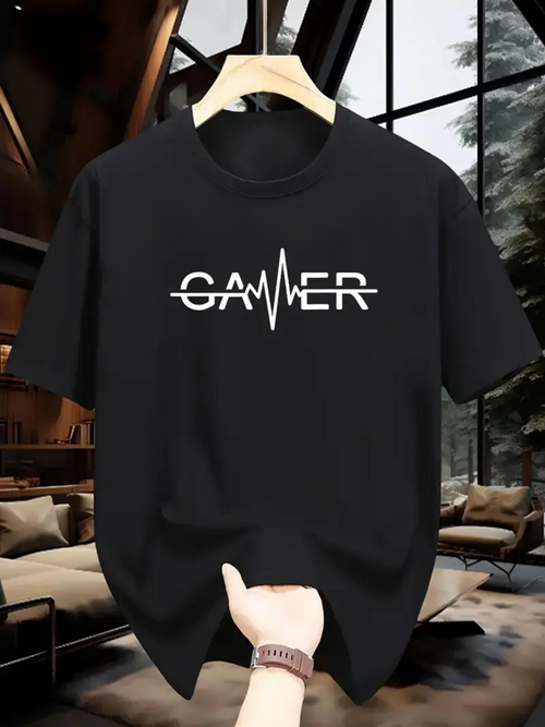 Men's Graphic T-Shirt Heartbeat Line With Clean Bold White Text Gamer