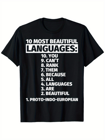Men's Graphic T-Shirt Ten Most Beautiful Languages List With Playful White Lettering Typography T Shirt