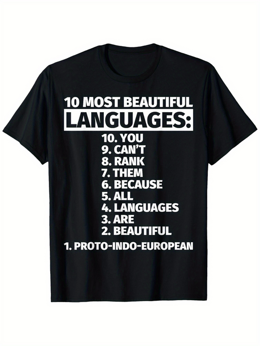 Men's Graphic T-Shirt Ten Most Beautiful Languages List With Playful White Lettering Typography T Shirt