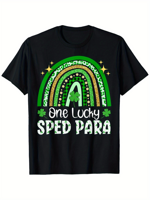 Men's Graphic T-Shirt One Lucky Sped Para Green Rainbow Gold Stars Shamrocks T Shirt