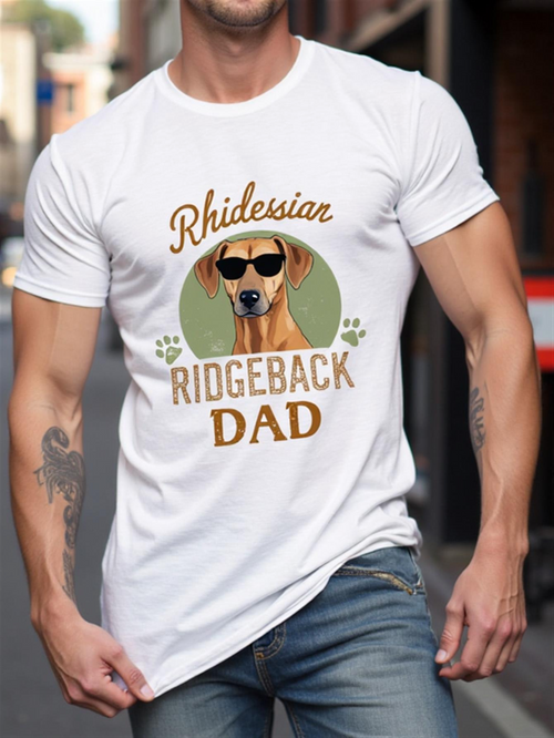 Men's Graphic T-Shirt Rhodesian Ridgeback Dad Cool Dog Wearing Sunglasses Pawprints White Shirt