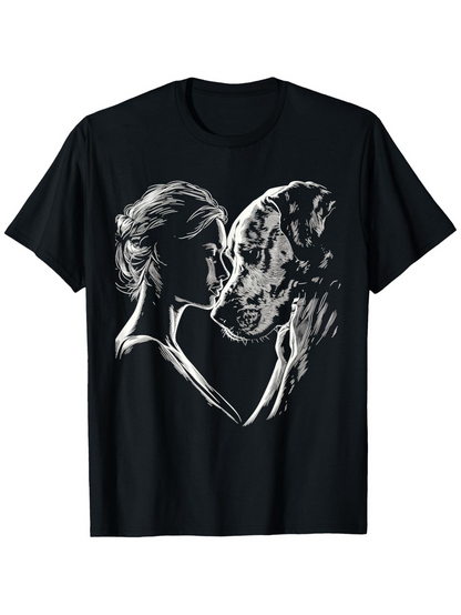 Men's Graphic T-Shirt Tender Embrace With Woman Holding Gentle Loving Dog
