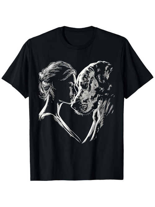 Men's Graphic T-Shirt Tender Embrace With Woman Holding Gentle Loving Dog