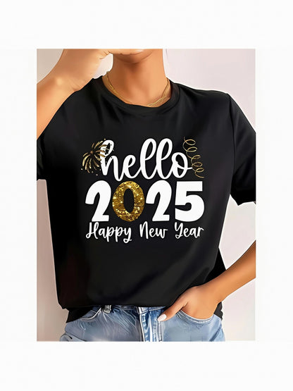 Men's Graphic T-Shirt Hello 2025 Golden Fireworks With Festive Holiday Theme