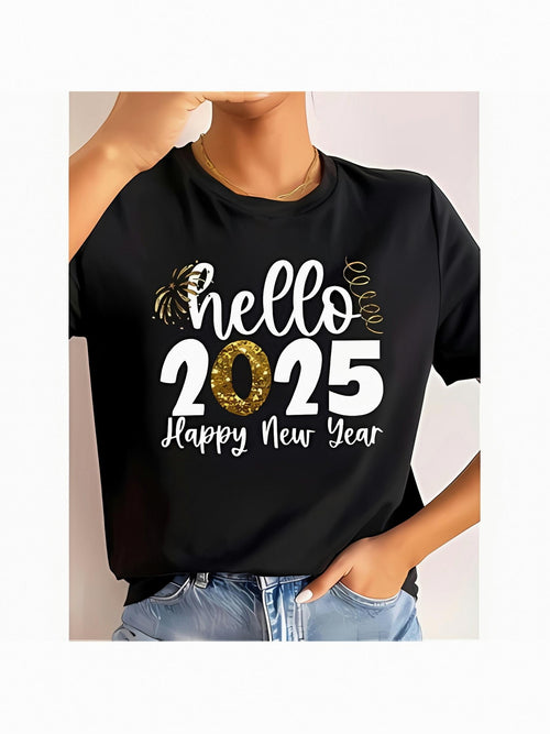 Men's Graphic T-Shirt Hello 2025 Golden Fireworks With Festive Holiday Theme