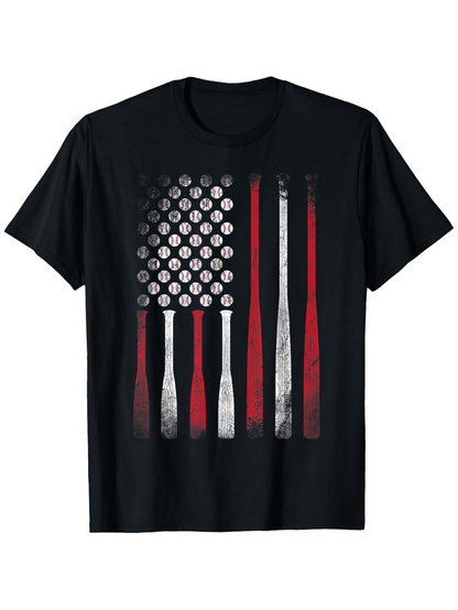 Men's Graphic T-Shirt Weathered Vertical Baseball Bats And Balls Flag Motif T Shirt