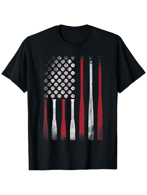 Men's Graphic T-Shirt Weathered Vertical Baseball Bats And Balls Flag Motif T Shirt