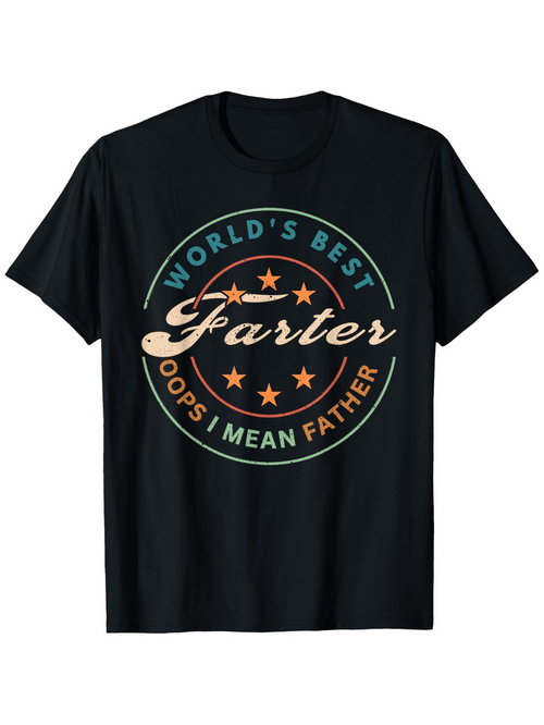 Men's Graphic T-Shirt Worlds Best Oops I Mean Father Retro Vintage Stars Circle Father