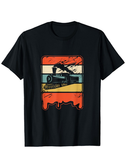 Men's Graphic T-Shirt Sunset Vintage Style Road With Speeding Train Locomotive