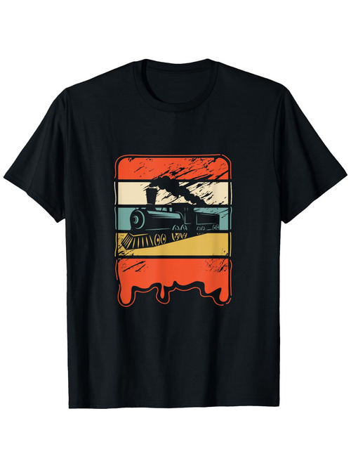 Men's Graphic T-Shirt Sunset Vintage Style Road With Speeding Train Locomotive