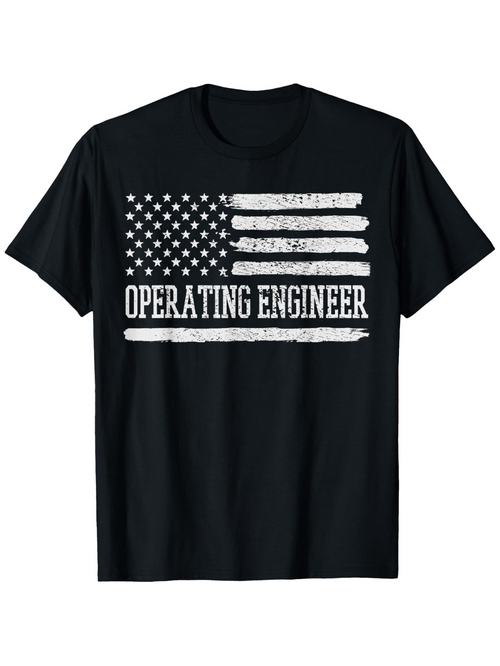 Men's Graphic T-Shirt Operating Engineer Distressed American Flag Graphic Tee