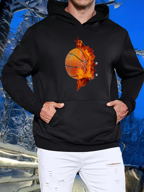 Men's Graphic Hoodie Burning Flames Surrounding A Fiery Basketball In Motion Basketball