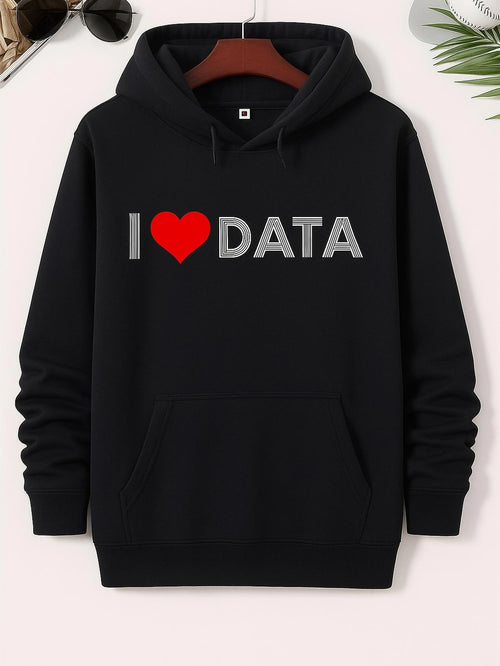 Women's Graphic Hoodie I Love Data Minimal Lettering Heart Shape Hoodie