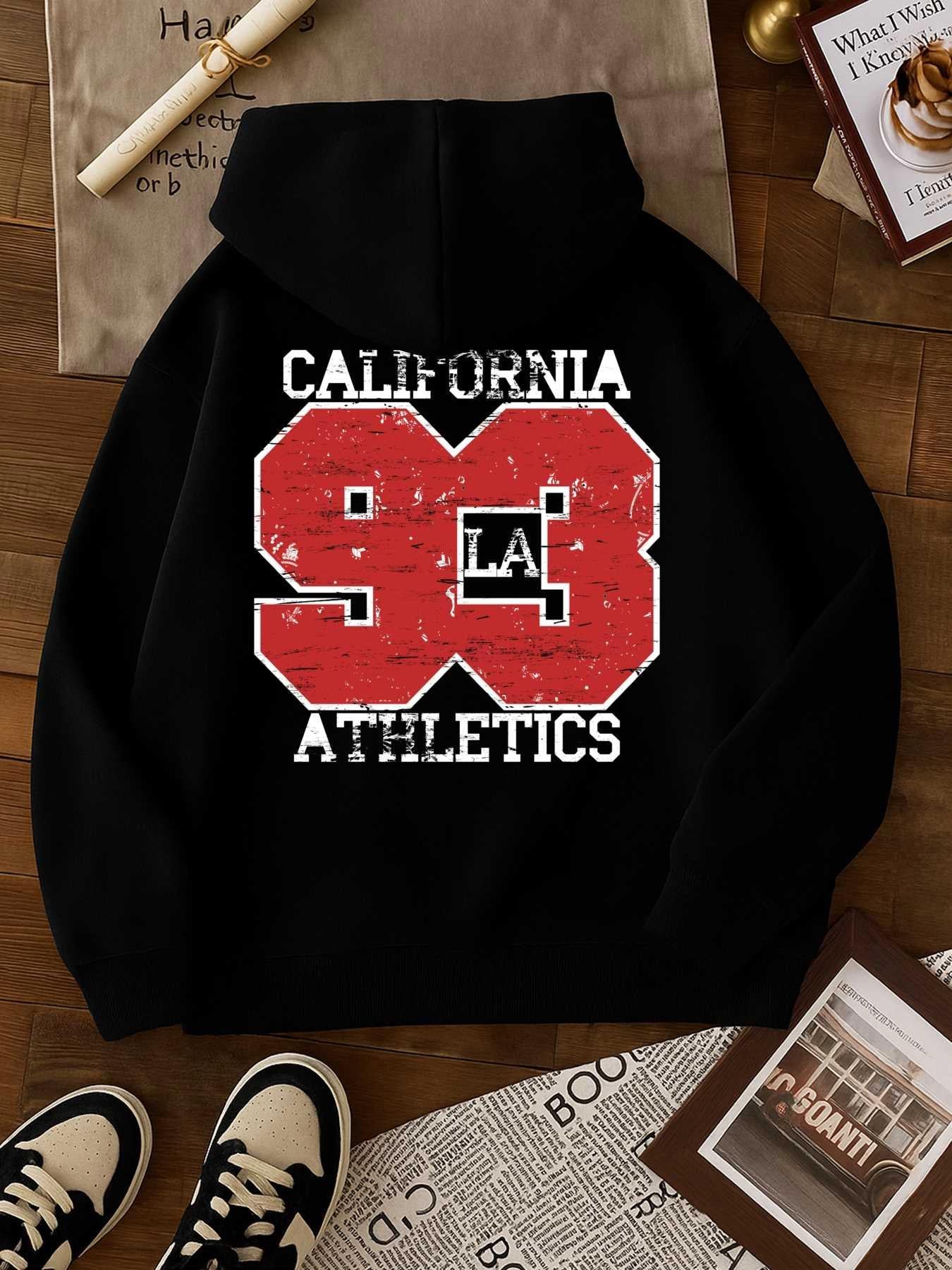 Men's Graphic Hoodie California Athletics Varsity Red Lettering With Bold White Grunge Numbers Hoodie