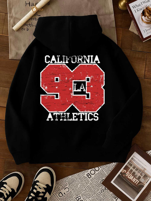 Men's Graphic Hoodie California Athletics Varsity Red Lettering With Bold White Grunge Numbers Hoodie