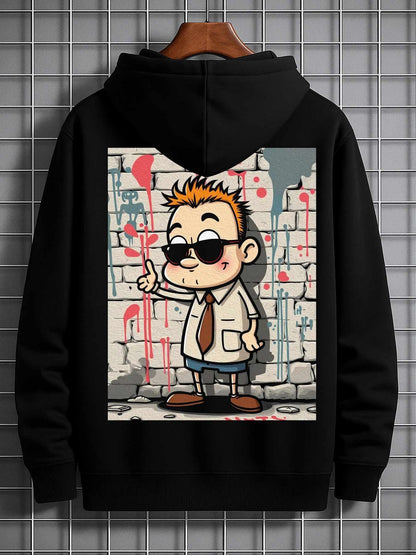Men's Graphic Hoodie Graffiti Wall With Playful Character In Cartoon Style Hoodie